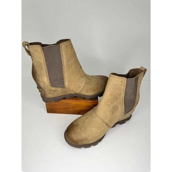 SOREL Joan of Arctic Waterproof Leather Tan Pull On Ankle Boots Sz 6.5 - Picture 2 of 7